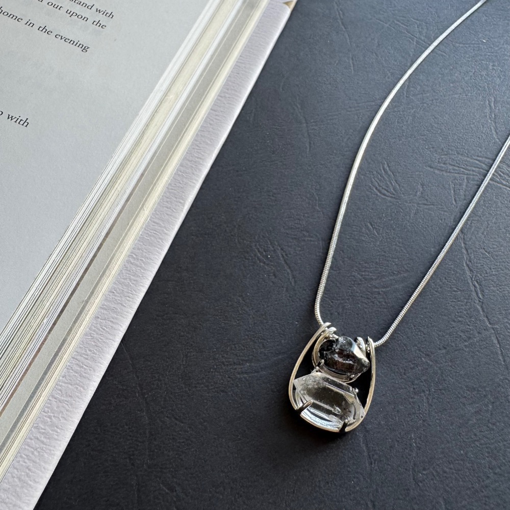 閃靈鑽 雙石項鍊｜蛇鍊 自然原礦 療癒透明系 ｜平衡・淨化・專注｜簡約 日常 清冷風-細節圖4