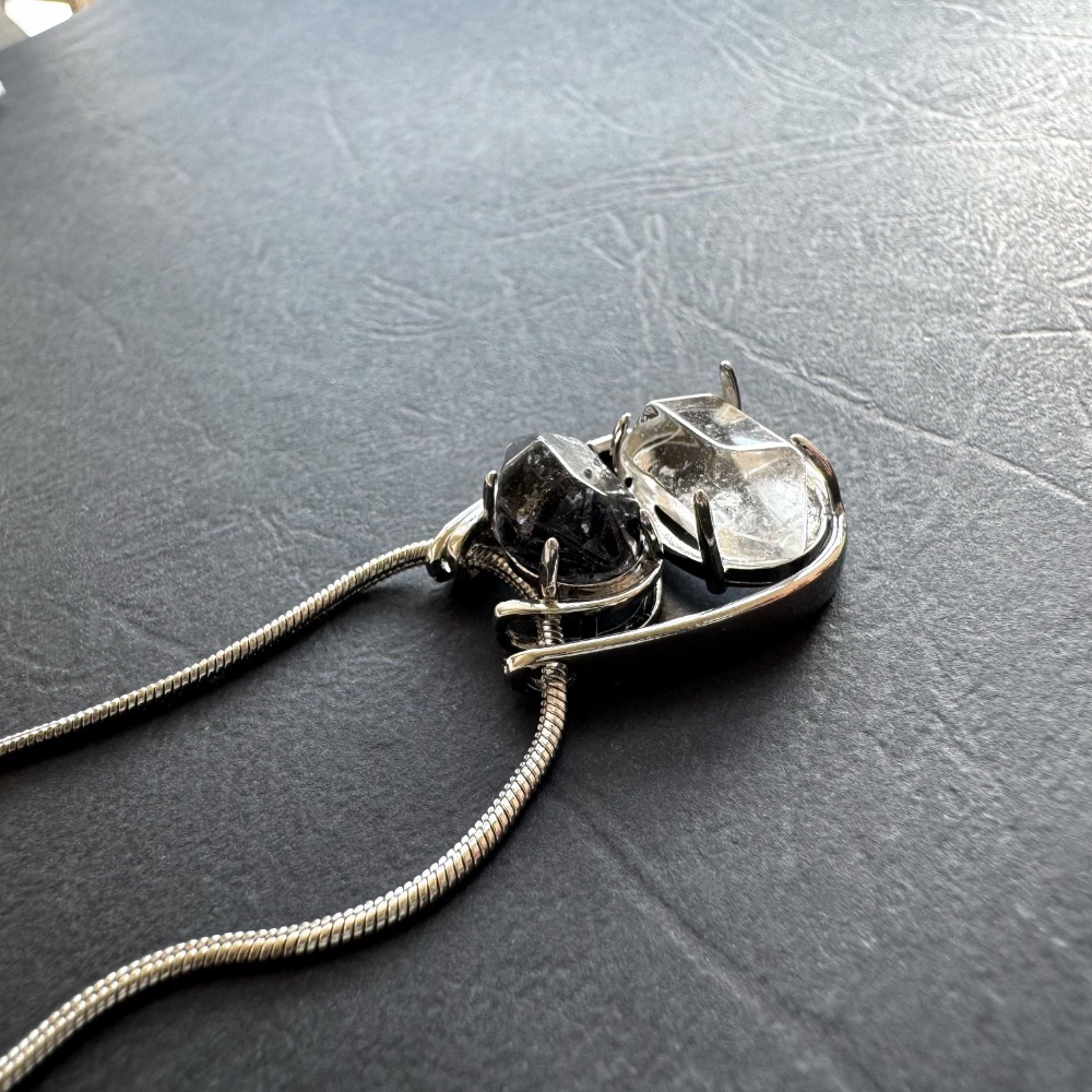 閃靈鑽 雙石項鍊｜蛇鍊 自然原礦 療癒透明系 ｜平衡・淨化・專注｜簡約 日常 清冷風-細節圖5