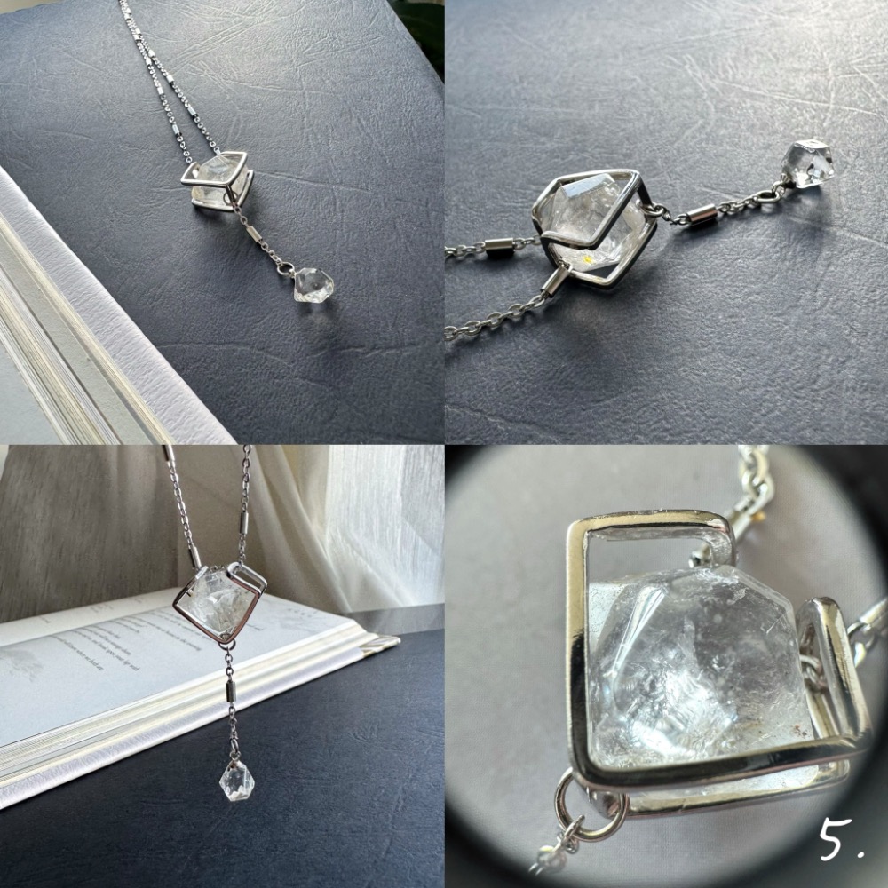 [zoeverglow] 雙顆閃靈鑽 項鍊｜幾何托座 黑武士 ｜自然原礦 療癒系｜淨化 日常 清冷風-規格圖10