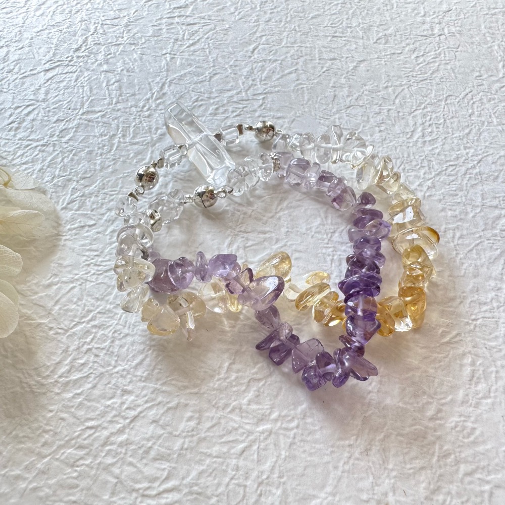 [zoeverglow] 天然水晶頸鍊 紫水晶 × 黃水晶 × 白水晶柱｜磁吸式 可變雙圈 單圈手鍊 頸鍊｜孤品 療癒系-細節圖3