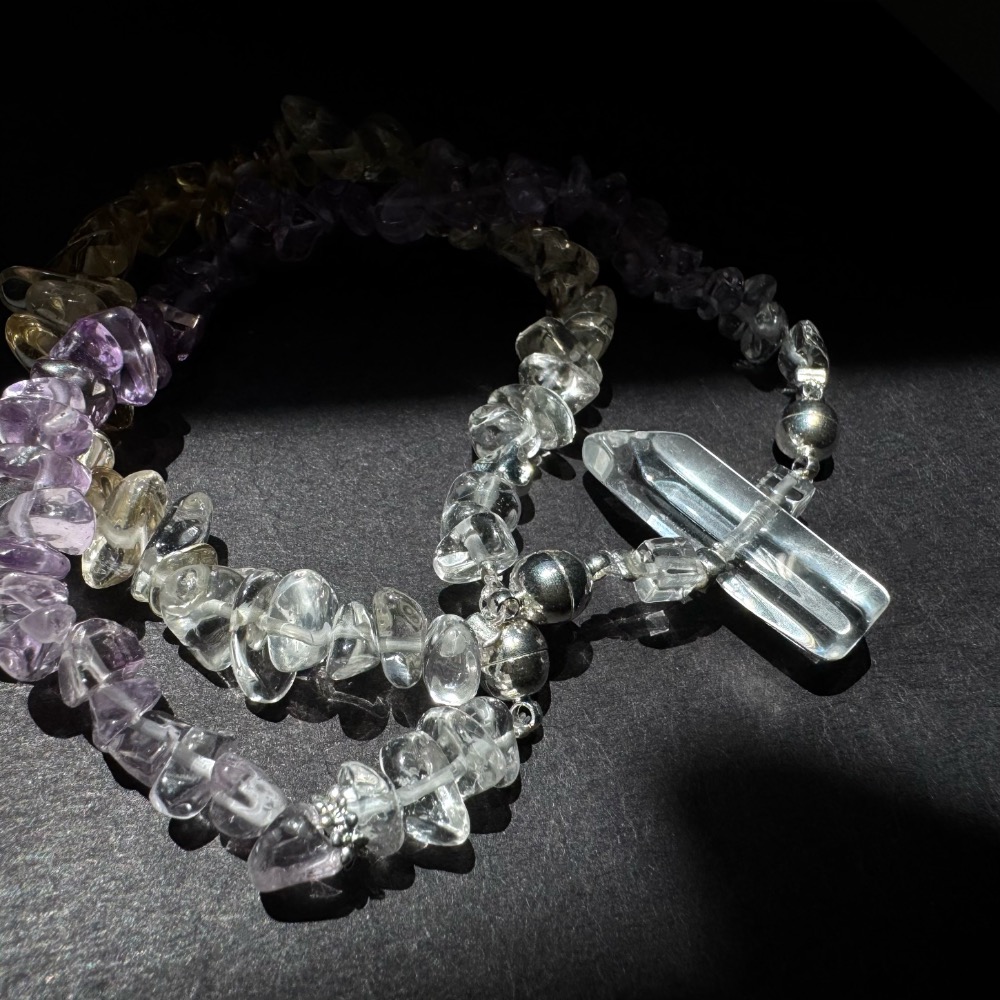[zoeverglow] 天然水晶頸鍊 紫水晶 × 黃水晶 × 白水晶柱｜磁吸式 可變雙圈 單圈手鍊 頸鍊｜孤品 療癒系-細節圖11