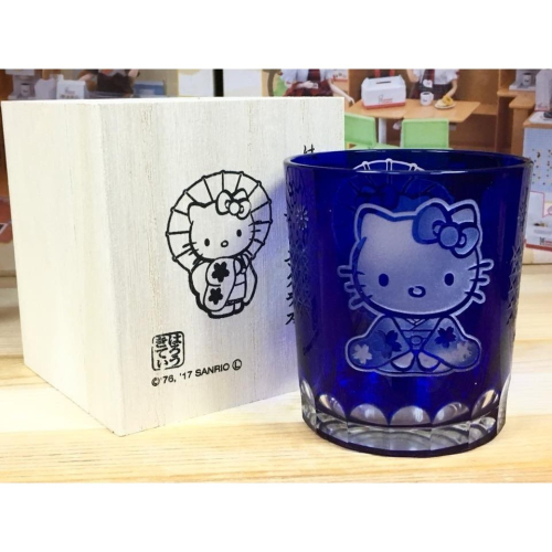 Hello Kitty 和風玻璃杯 (和座藍, 附木盒)