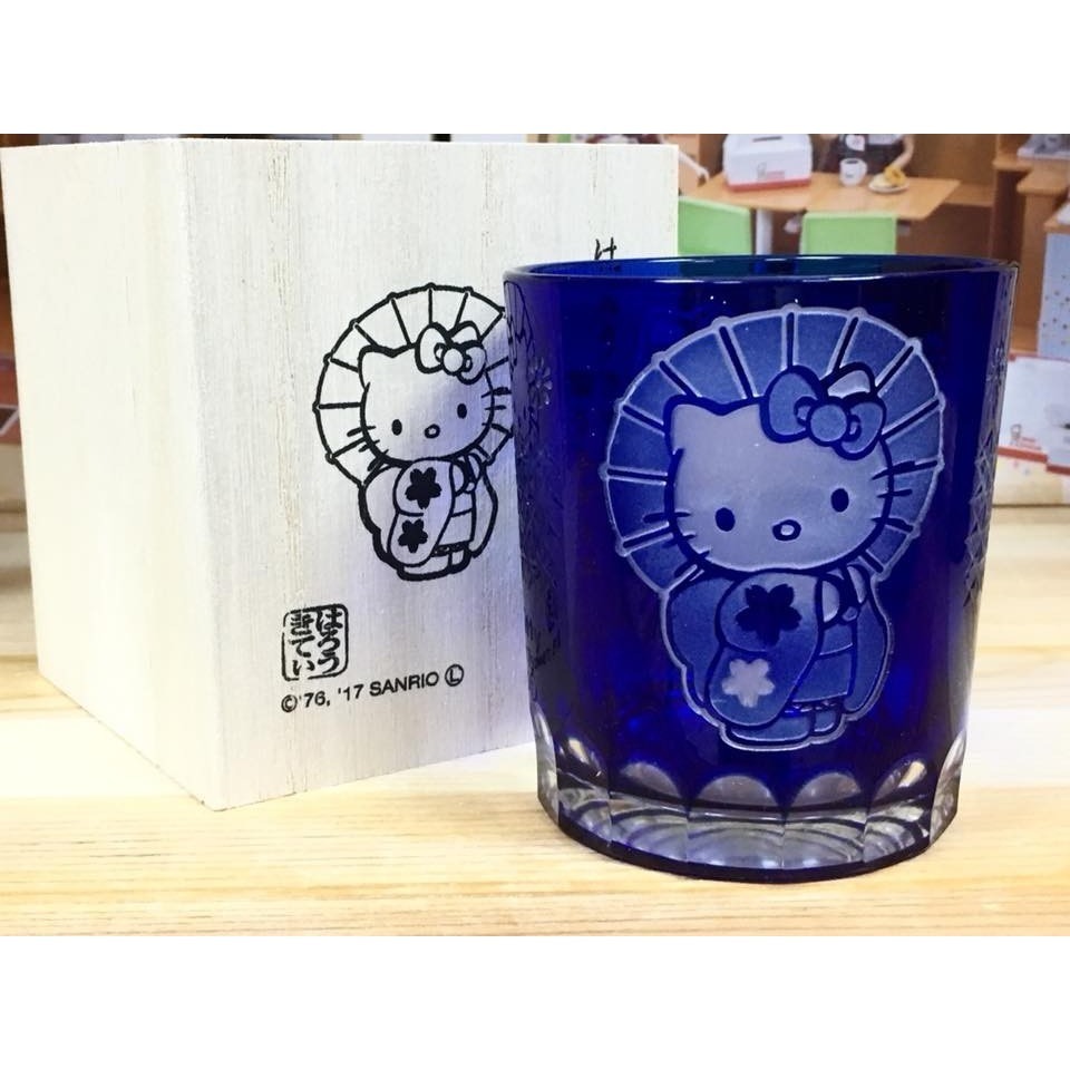 Hello Kitty 和風玻璃杯 (和座藍, 附木盒)-細節圖2