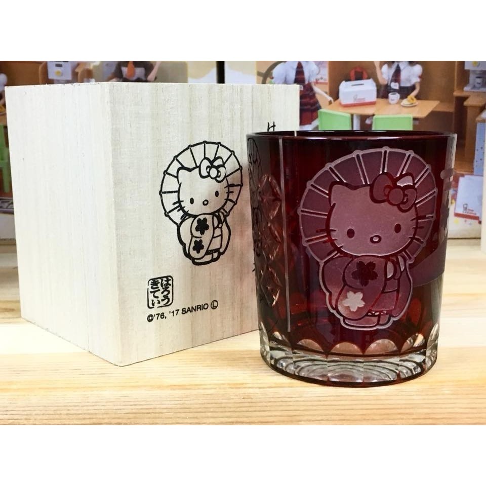 Hello Kitty 和風玻璃杯 (富士山紅, 附木盒)-細節圖2