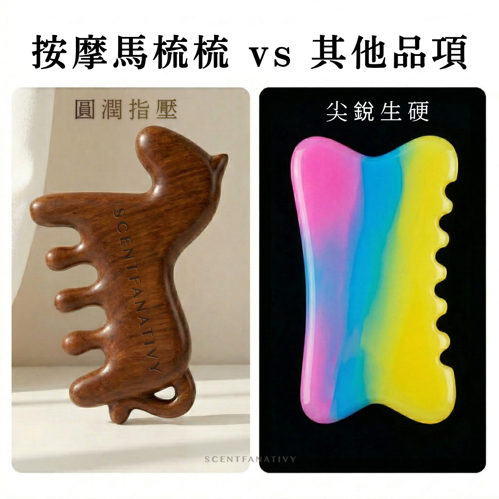 【詩梵娜香氛】天然金絲檀木 按摩馬梳梳 馬形按摩梳｜頭皮按摩 經絡梳 刮痧木梳 指壓SPA 寬齒防靜電 舒壓神器-細節圖8