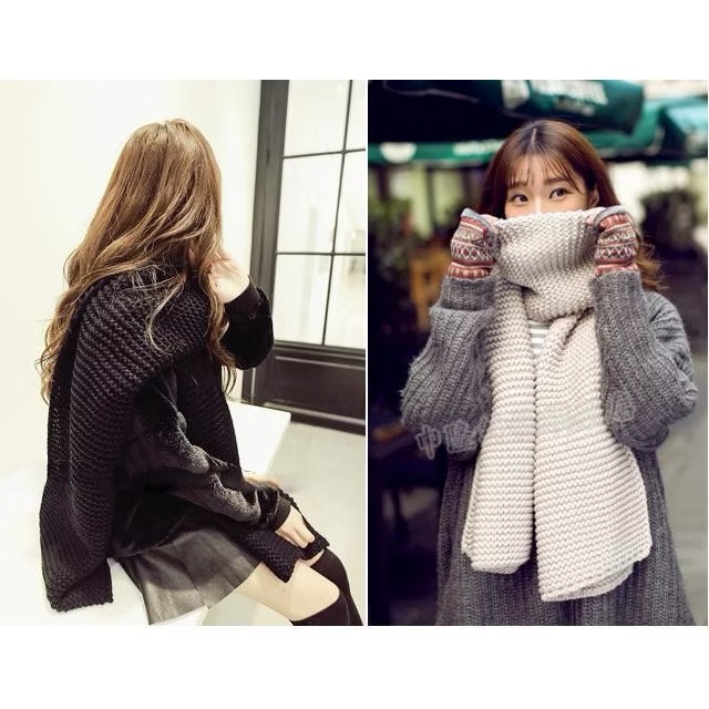 韓國時尚 純色 粗針圍巾 毛線長圍巾 針織 情侶 中性 圍巾保暖 圍脖-細節圖2