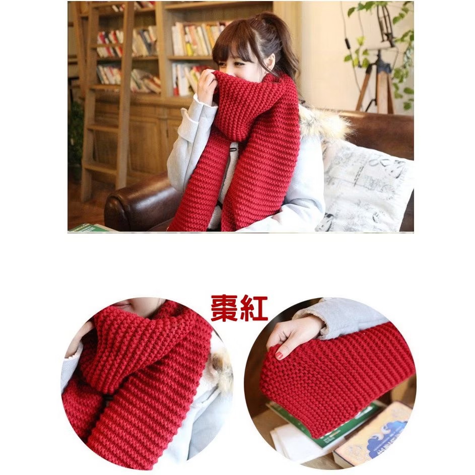 韓國時尚 純色 粗針圍巾 毛線長圍巾 針織 情侶 中性 圍巾保暖 圍脖-細節圖4