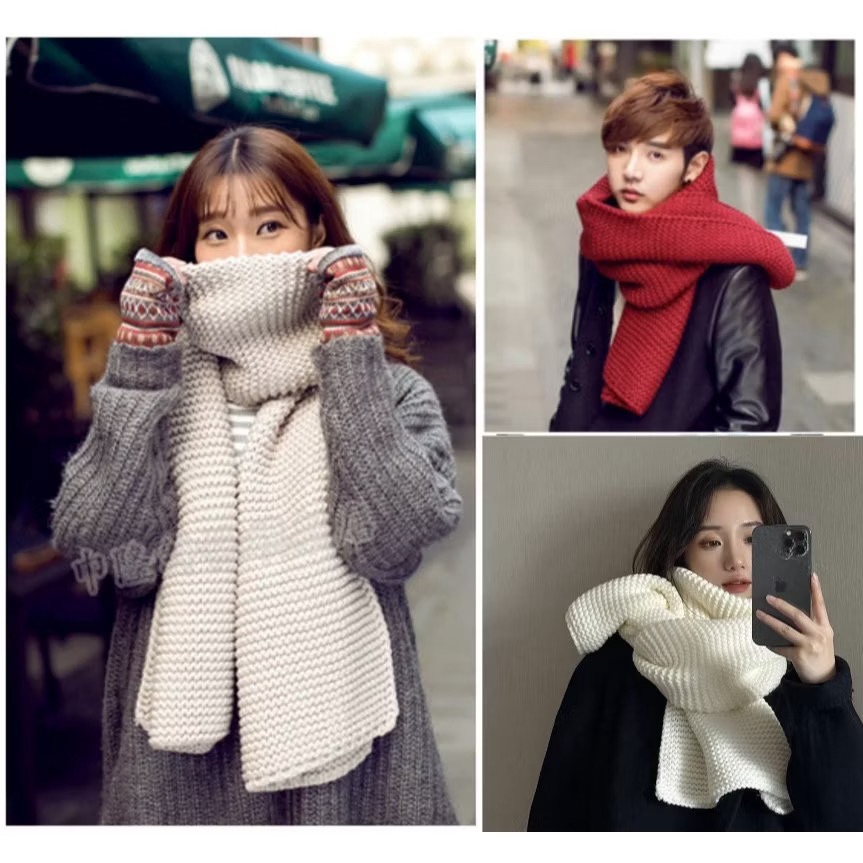 韓國時尚 純色 粗針圍巾 毛線長圍巾 針織 情侶 中性 圍巾保暖 圍脖-細節圖5