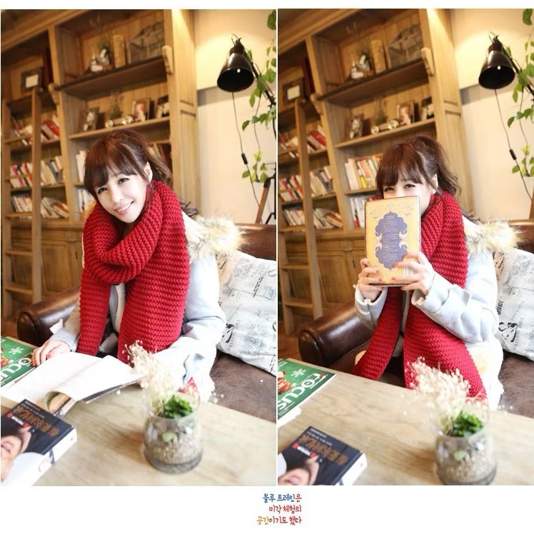 韓國時尚 純色 粗針圍巾 毛線長圍巾 針織 情侶 中性 圍巾保暖 圍脖-細節圖7