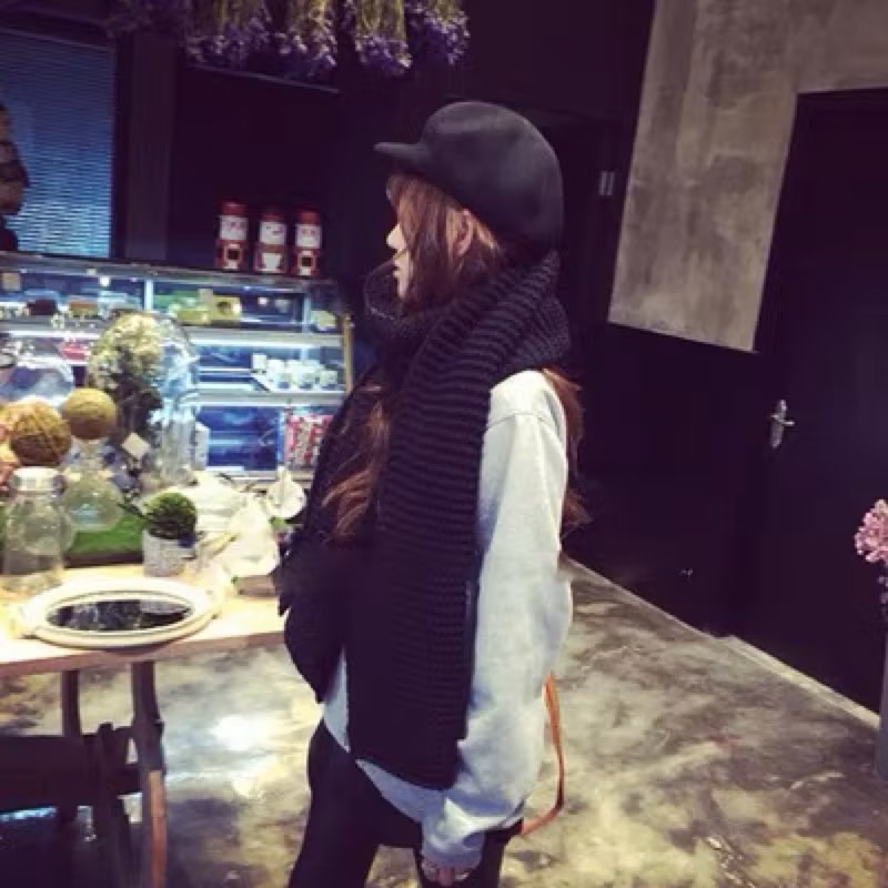 韓國時尚 純色 粗針圍巾 毛線長圍巾 針織 情侶 中性 圍巾保暖 圍脖-細節圖8