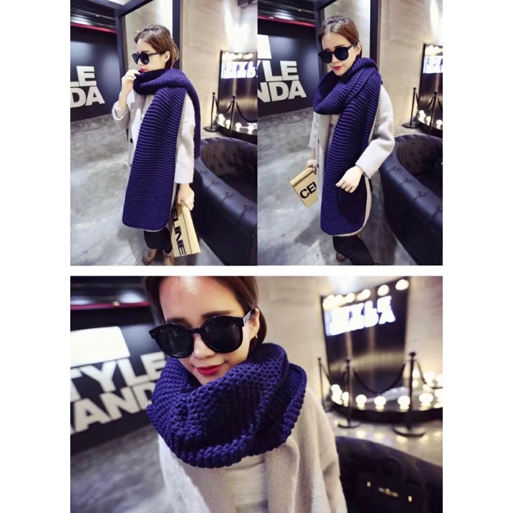 韓國時尚 純色 粗針圍巾 毛線長圍巾 針織 情侶 中性 圍巾保暖 圍脖-細節圖10