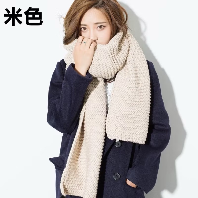 韓國時尚 純色 粗針圍巾 毛線長圍巾 針織 情侶 中性 圍巾保暖 圍脖-規格圖11