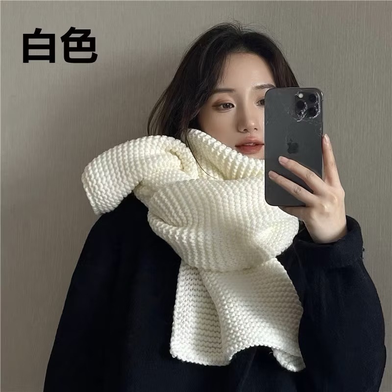 韓國時尚 純色 粗針圍巾 毛線長圍巾 針織 情侶 中性 圍巾保暖 圍脖-規格圖11