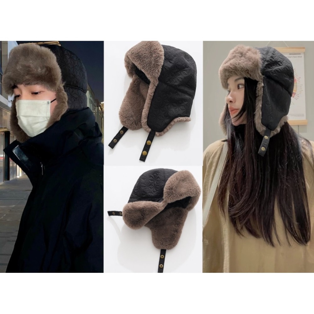 菱型壓紋 夾層棉 毛絨 雷鋒帽 護耳帽 毛帽 飛行帽 防寒保暖帽 地主帽 帽子 保暖帽 毛帽 騎車滑雪帽-細節圖5