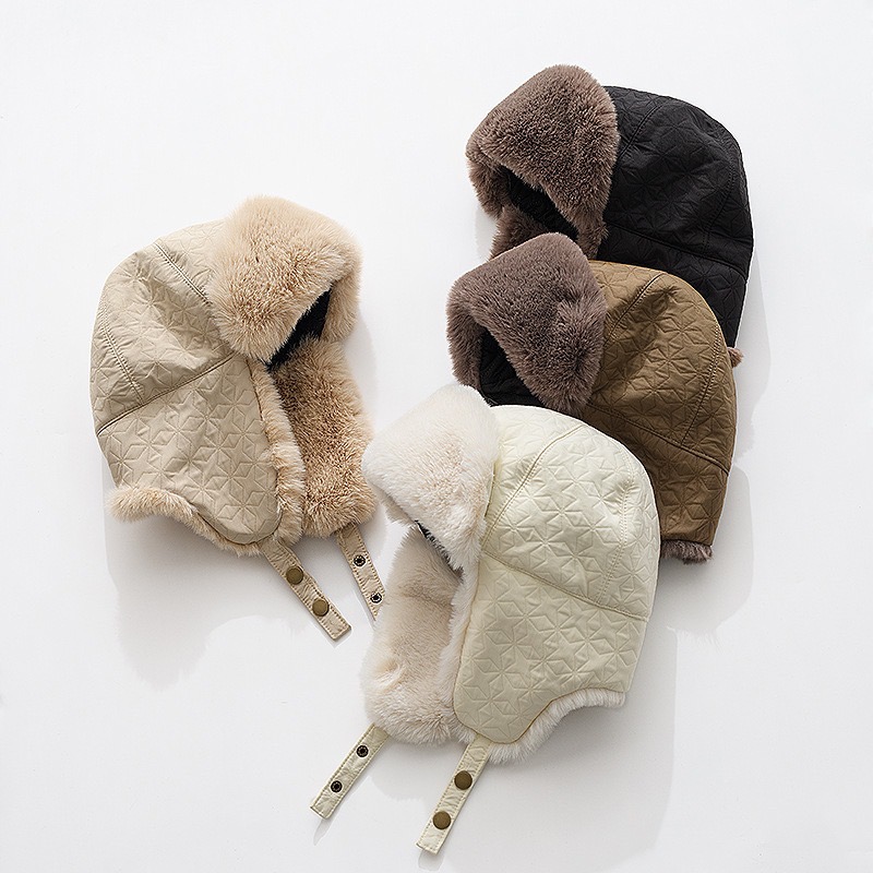 菱型壓紋 夾層棉 毛絨 雷鋒帽 護耳帽 毛帽 飛行帽 防寒保暖帽 地主帽 帽子 保暖帽 毛帽 騎車滑雪帽-細節圖6