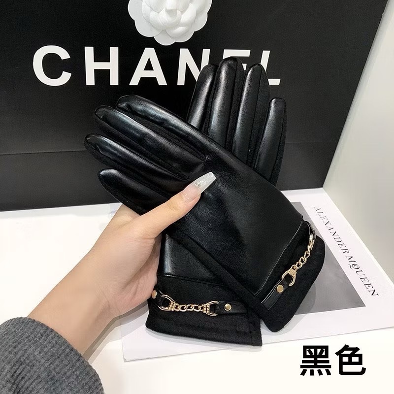 異材質拼接 女款 加絨保暖 防寒手套 PU皮革 麂皮絨 金屬扣飾 秋冬必備 騎車 可觸屏-規格圖11