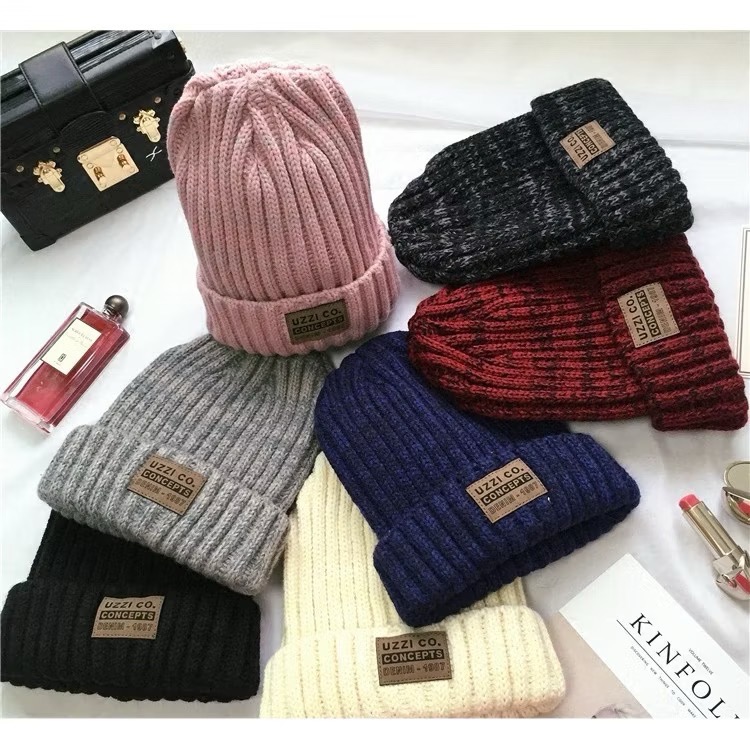 經典貼標 字母 毛線帽 休閒 針織帽  保暖 護耳帽 男女 徽章 皮標 混色 毛帽 針織帽-細節圖3