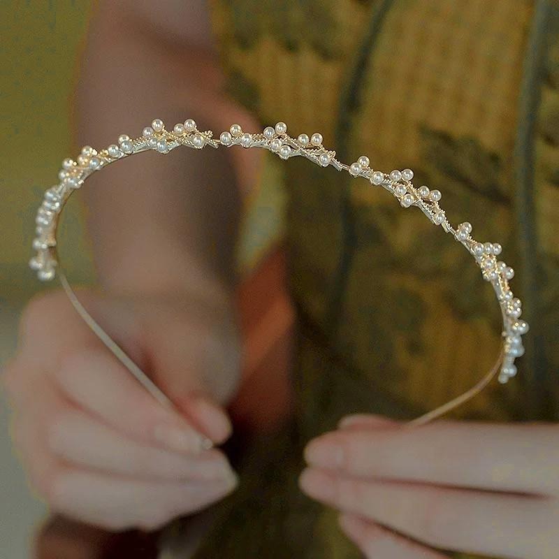 24H出貨 高級感森系 珍珠款髮箍 細款 髮箍 頭箍 合金髮箍-細節圖3