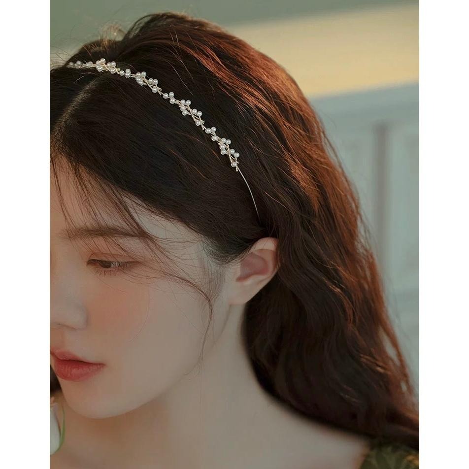 24H出貨 高級感森系 珍珠款髮箍 細款 髮箍 頭箍 合金髮箍-細節圖7