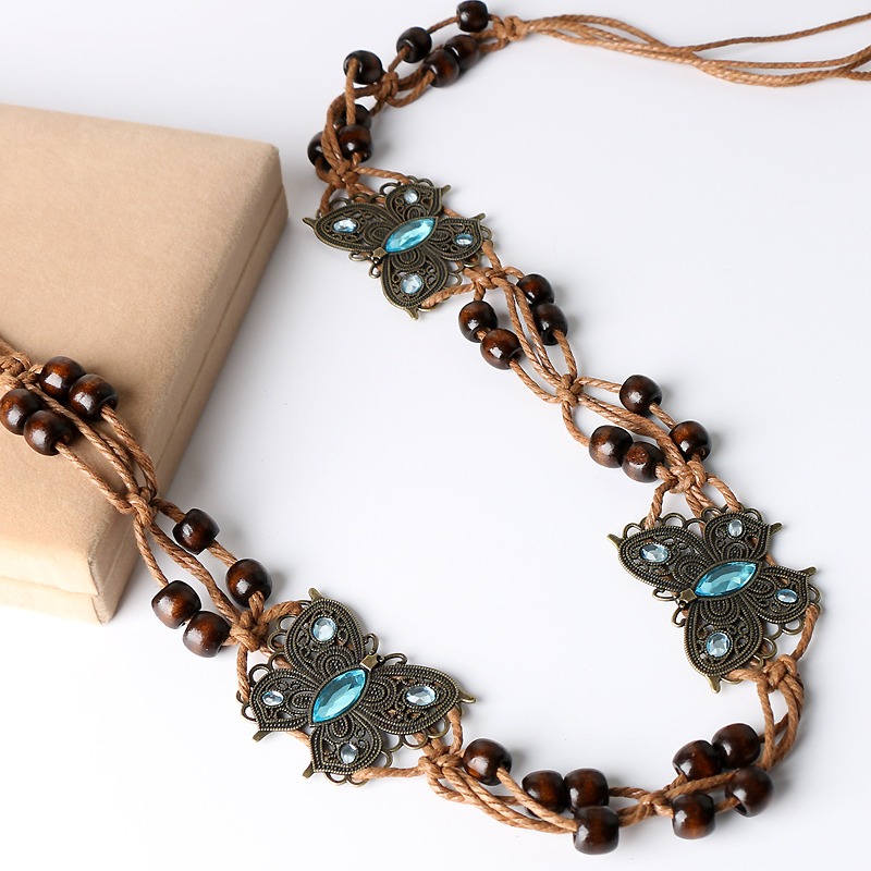 24H出貨 波希米亞 編織腰帶 民族風腰鍊 復古銅片腰帶 細腰帶 腰鍊 手工編織 腰帶-細節圖2