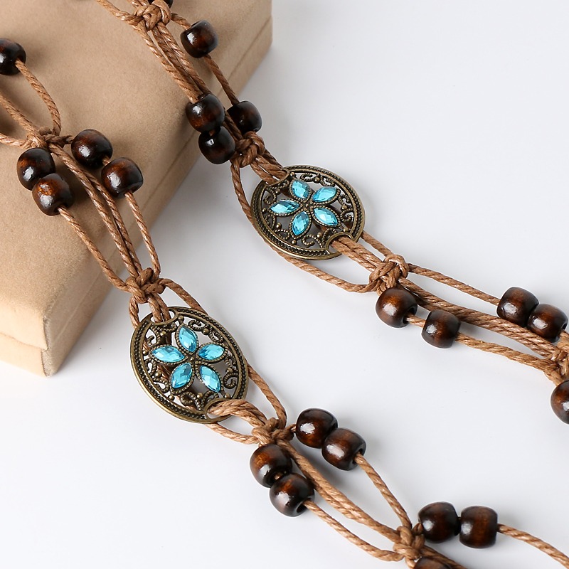 24H出貨 波希米亞 編織腰帶 民族風腰鍊 復古銅片腰帶 細腰帶 腰鍊 手工編織 腰帶-細節圖3