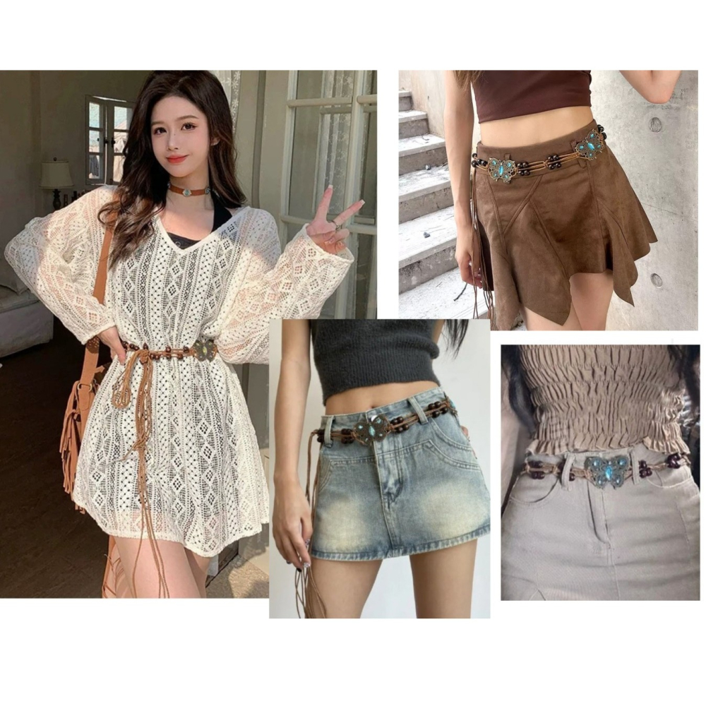 24H出貨 波希米亞 編織腰帶 民族風腰鍊 復古銅片腰帶 細腰帶 腰鍊 手工編織 腰帶-細節圖7