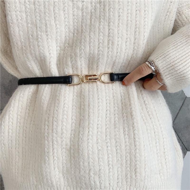 24H出貨 氣質簡約釦飾 細款 免打孔 皮革腰帶 細腰封 PU皮帶 腰帶 四季百搭腰帶-細節圖3