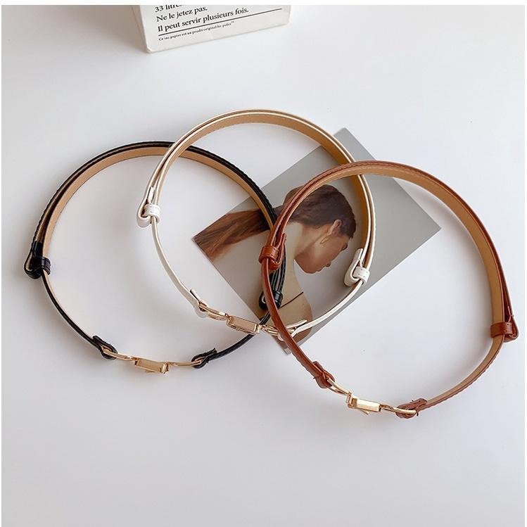 24H出貨 氣質簡約釦飾 細款 免打孔 皮革腰帶 細腰封 PU皮帶 腰帶 四季百搭腰帶-細節圖4