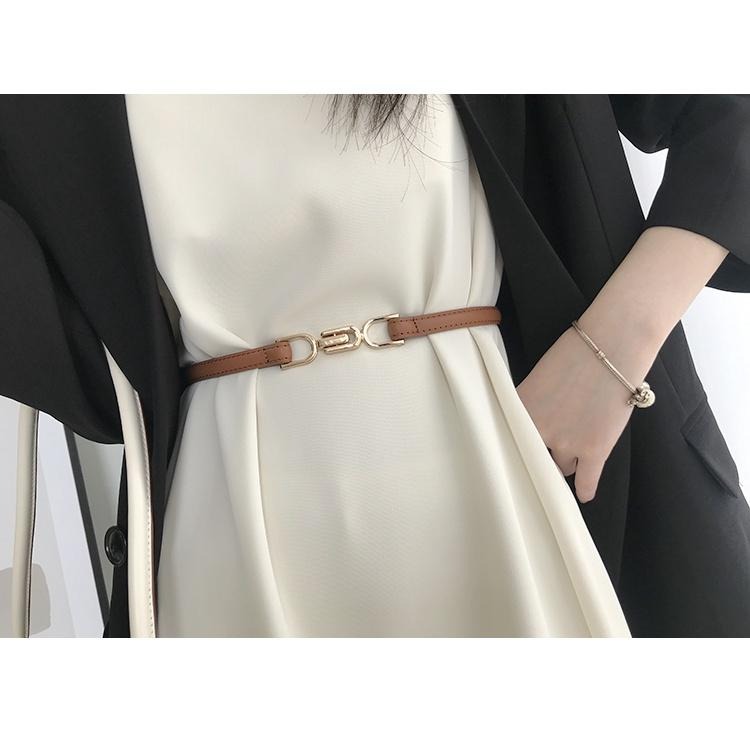 24H出貨 氣質簡約釦飾 細款 免打孔 皮革腰帶 細腰封 PU皮帶 腰帶 四季百搭腰帶-細節圖6