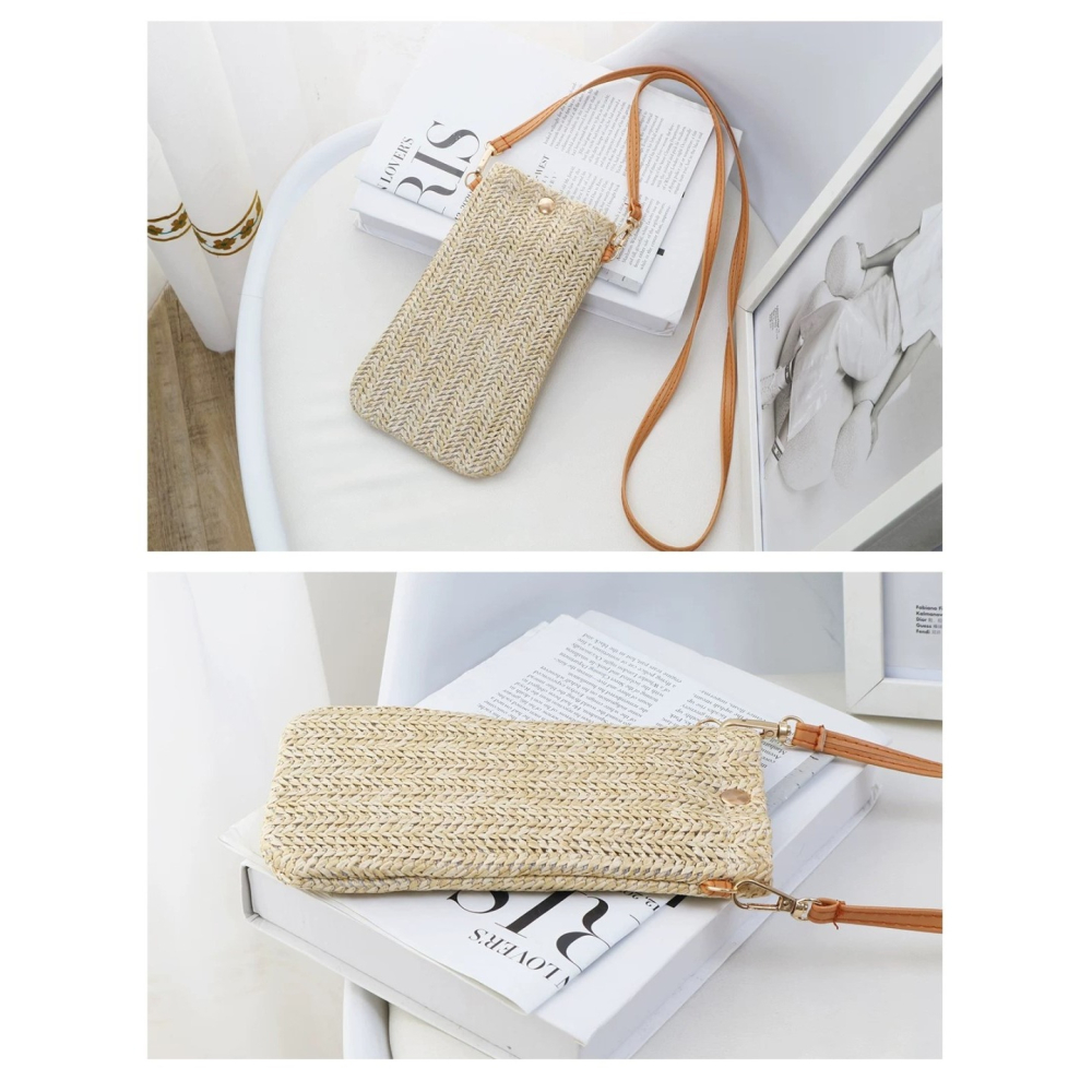 24H出貨 迷你草編 手機包 隨身小包 手機袋 小包 斜背包 手機包 小物包 隨身包-細節圖2