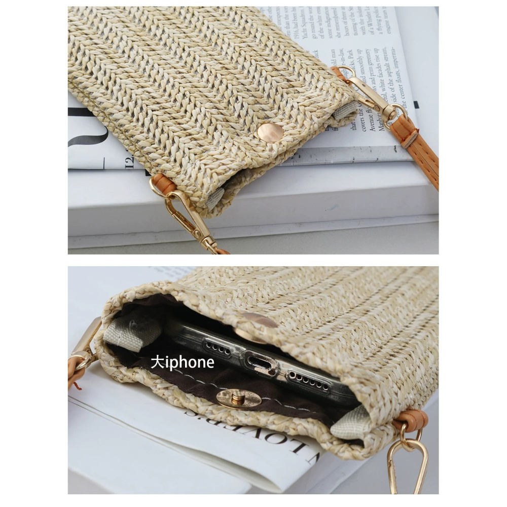 24H出貨 迷你草編 手機包 隨身小包 手機袋 小包 斜背包 手機包 小物包 隨身包-細節圖4