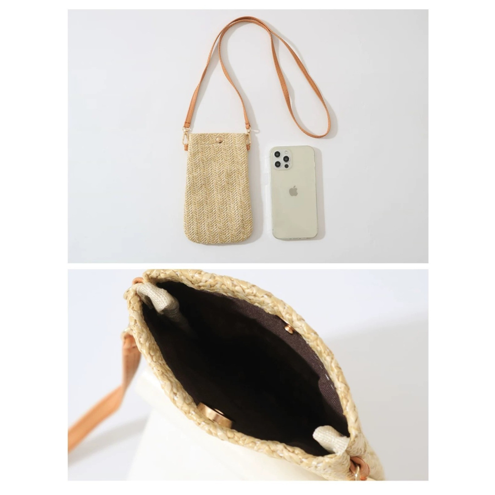 24H出貨 迷你草編 手機包 隨身小包 手機袋 小包 斜背包 手機包 小物包 隨身包-細節圖8