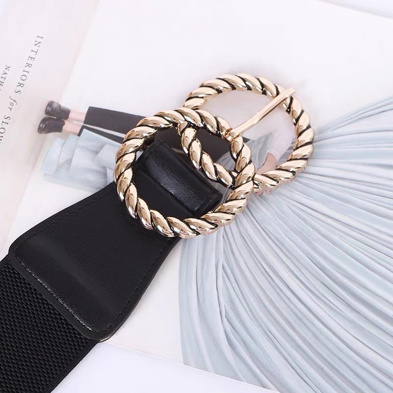 24H出貨 復古造型金釦 皮革 鬆緊 彈力 腰封 腰帶 造型腰帶 皮帶 顯瘦 寬版腰帶 鬆緊腰封-細節圖3