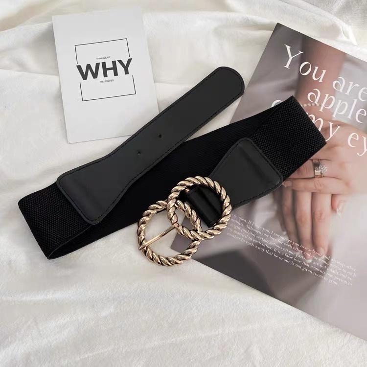 24H出貨 復古造型金釦 皮革 鬆緊 彈力 腰封 腰帶 造型腰帶 皮帶 顯瘦 寬版腰帶 鬆緊腰封-細節圖4