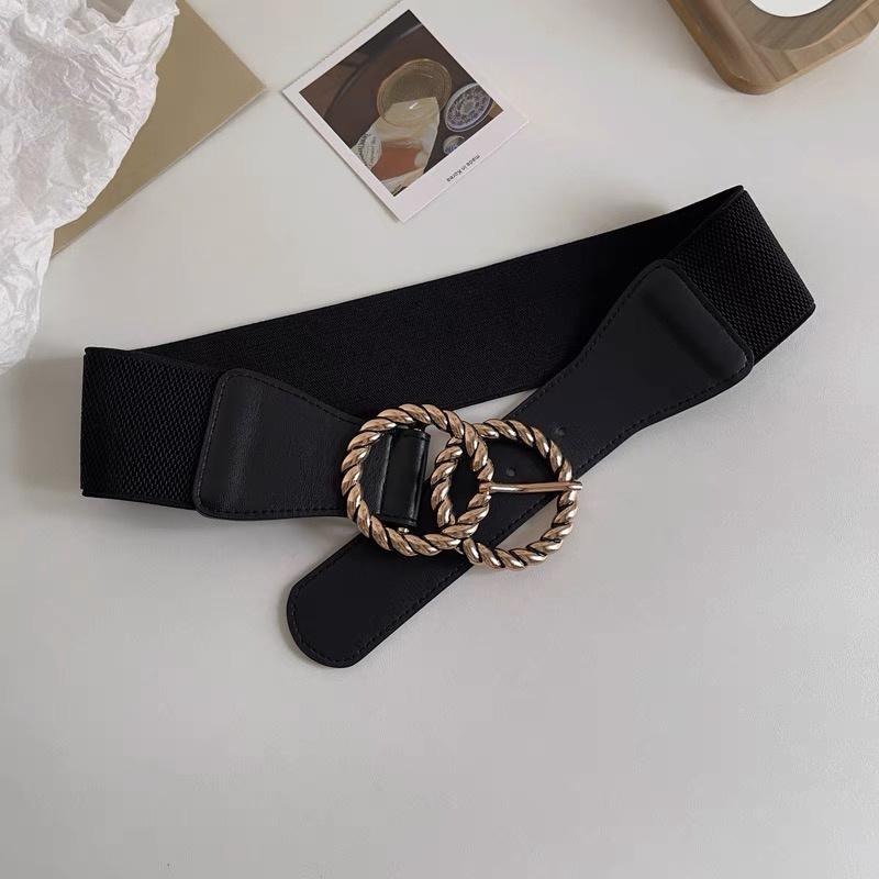 24H出貨 復古造型金釦 皮革 鬆緊 彈力 腰封 腰帶 造型腰帶 皮帶 顯瘦 寬版腰帶 鬆緊腰封-細節圖6