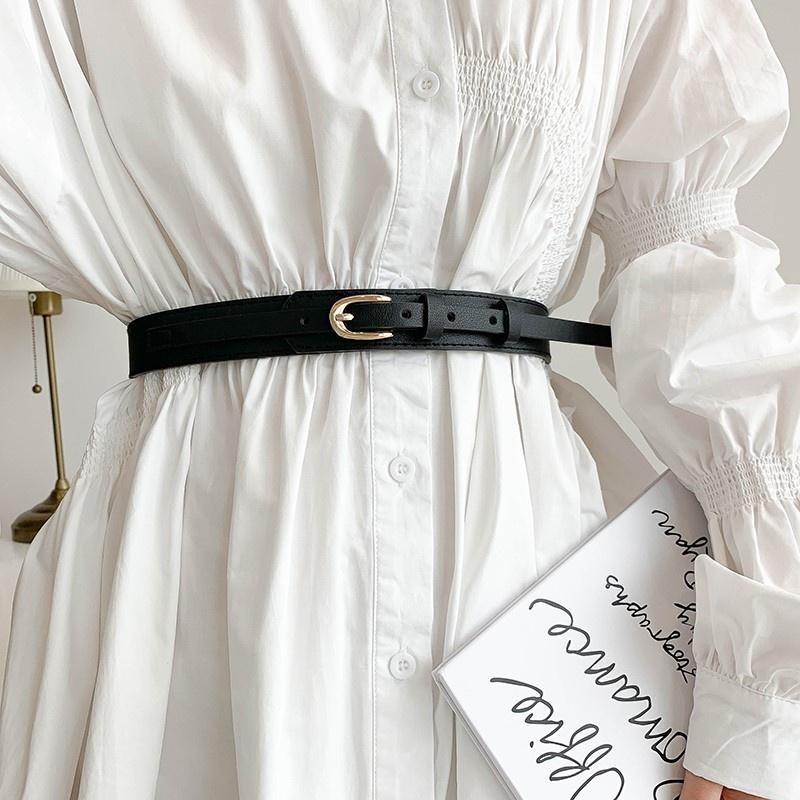 24H出貨 簡約金釦穿孔式 細版腰封 皮帶 腰帶 顯瘦腰帶 細腰 皮革腰帶 細腰帶-細節圖4