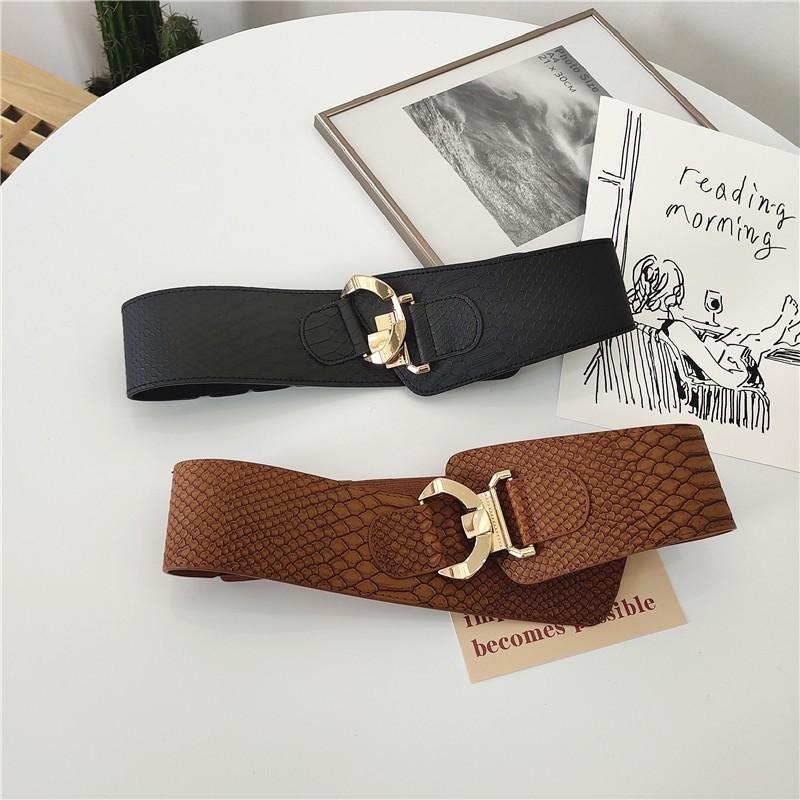 24H出貨 蛇紋斜搭扣寬版腰帶 腰封 彈力腰封 顯瘦寬腰帶 寬版腰帶 腰帶 皮帶-細節圖2