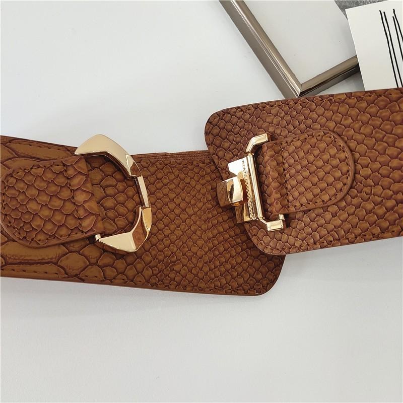 24H出貨 蛇紋斜搭扣寬版腰帶 腰封 彈力腰封 顯瘦寬腰帶 寬版腰帶 腰帶 皮帶-細節圖3