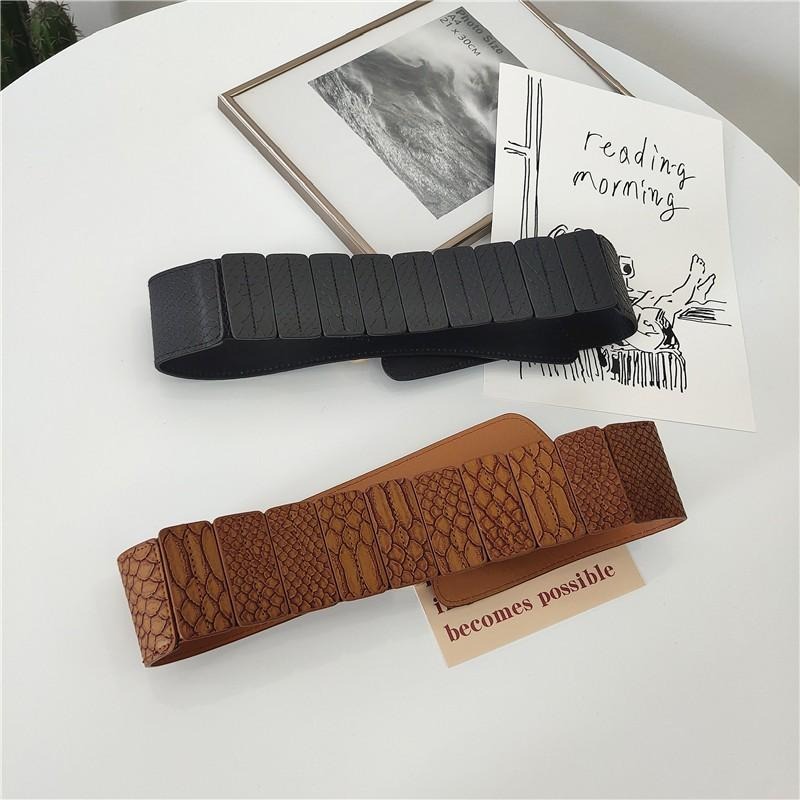 24H出貨 蛇紋斜搭扣寬版腰帶 腰封 彈力腰封 顯瘦寬腰帶 寬版腰帶 腰帶 皮帶-細節圖4