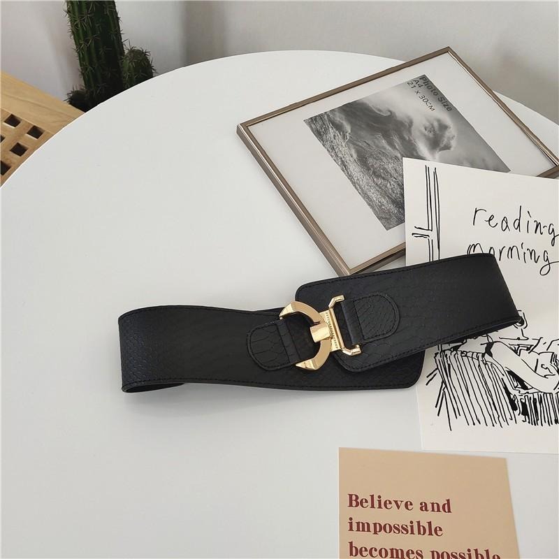 24H出貨 蛇紋斜搭扣寬版腰帶 腰封 彈力腰封 顯瘦寬腰帶 寬版腰帶 腰帶 皮帶-細節圖5