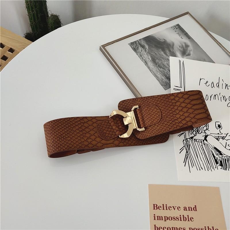 24H出貨 蛇紋斜搭扣寬版腰帶 腰封 彈力腰封 顯瘦寬腰帶 寬版腰帶 腰帶 皮帶-細節圖6