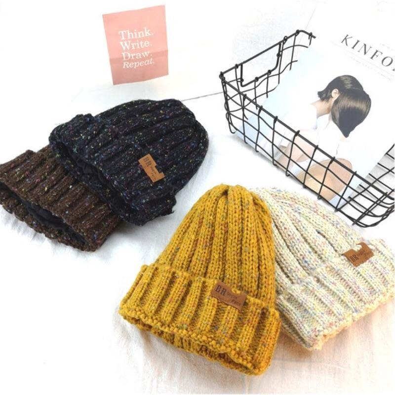 24H出貨 混色皮標 毛線帽 加絨 毛帽 帽子 秋冬 加絨加厚 百搭 針織帽 中性毛帽-細節圖2