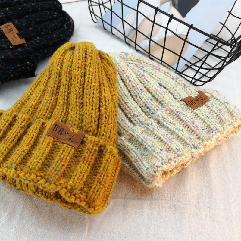 24H出貨 混色皮標 毛線帽 加絨 毛帽 帽子 秋冬 加絨加厚 百搭 針織帽 中性毛帽-細節圖3