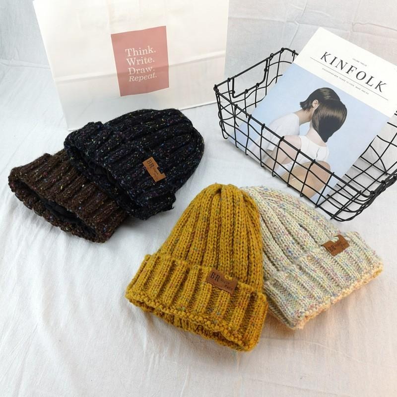 24H出貨 混色皮標 毛線帽 加絨 毛帽 帽子 秋冬 加絨加厚 百搭 針織帽 中性毛帽-細節圖6