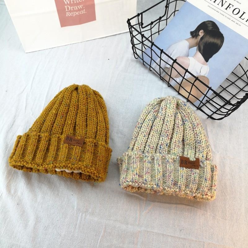 24H出貨 混色皮標 毛線帽 加絨 毛帽 帽子 秋冬 加絨加厚 百搭 針織帽 中性毛帽-細節圖9