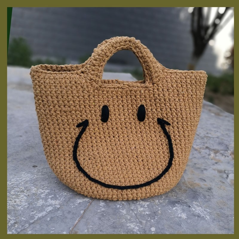 smile日系風 微笑編織包 手工編織手提包 笑臉包 編織包 手提包 水餃包 小方包 休閒包 笑臉包-規格圖9