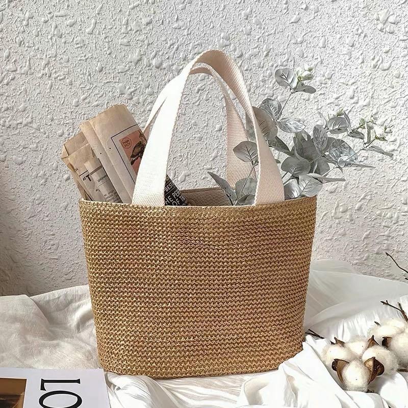 簡約款 草編包 手提 沙灘包 度假 編織包 手提包 PU材質 仿草編 小包 小方包-細節圖3