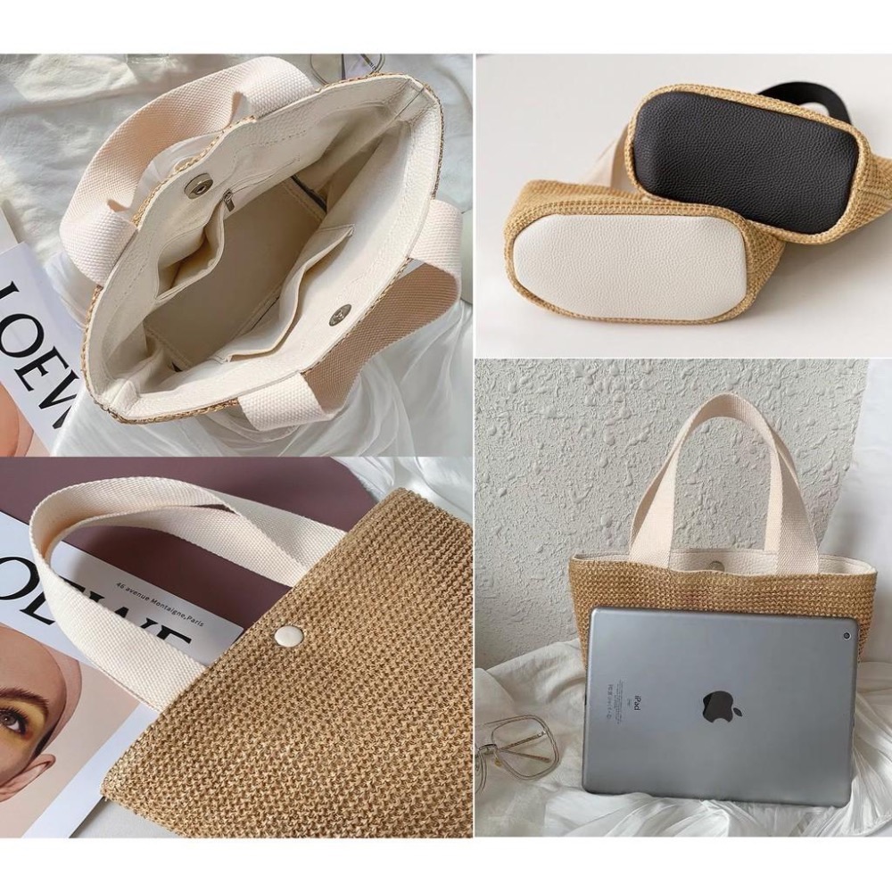 簡約款 草編包 手提 沙灘包 度假 編織包 手提包 PU材質 仿草編 小包 小方包-細節圖4