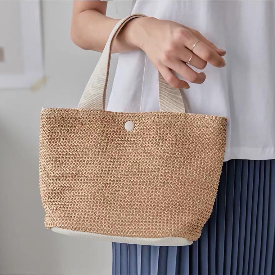 簡約款 草編包 手提 沙灘包 度假 編織包 手提包 PU材質 仿草編 小包 小方包-細節圖6