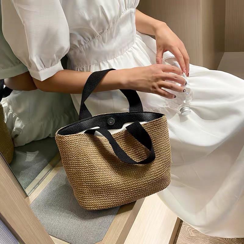 簡約款 草編包 手提 沙灘包 度假 編織包 手提包 PU材質 仿草編 小包 小方包-細節圖7